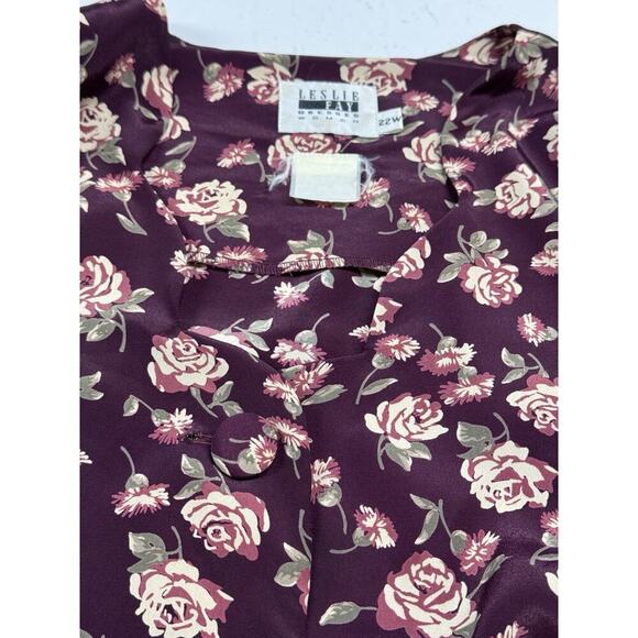Vtg Leslie Fay Blouse Womens Plus 22W Button Up Roses 3/4 Sleeves 80's V-neck - Picture 5 of 6